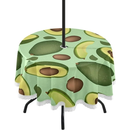 SKYSONIC Avocado Round Tablecloth 60 Waterproof Outdoor Tablecloth with Umbrella Hole and Zipper for Kitchen Dining Picnic Party Home Decor