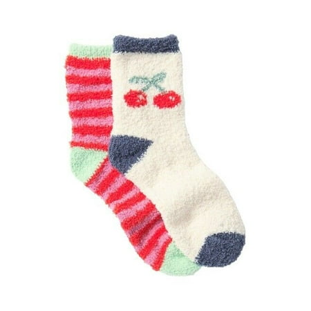 Free Press Patterned Micro Crew Fuzzy Socks 2/Pack Ivory Egret Cherry OS