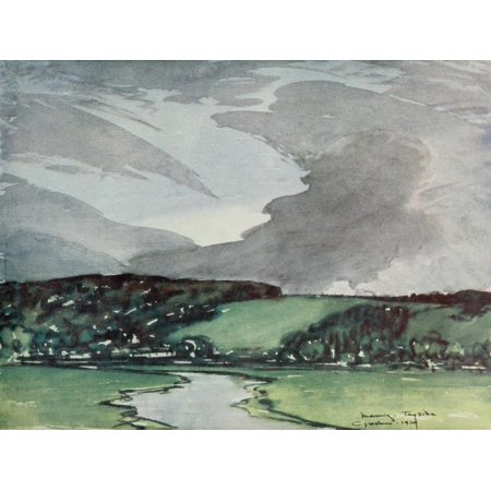 British Water-colour painting 1920 Morning Tayside Stretched Canvas - Charles J Holmes (18 x 24)