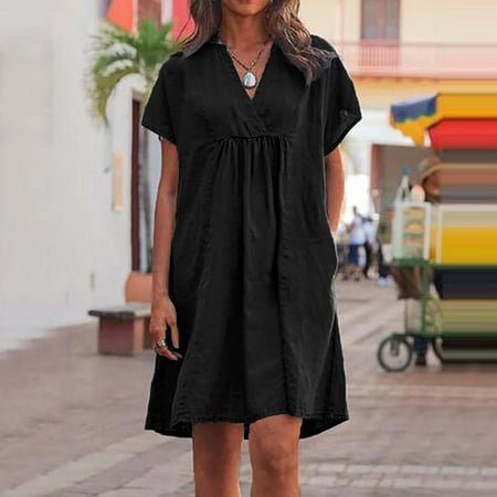 Kakina CMSX Clearance Womens Shirts for Summer Women s Fashion Cotton And Linen V-neck Loose Short Sleeve Solid Mini Dress
Kakina CMSX Clearance Womens Shirts for Summer Women s Fashion Cotton And Linen V-neck Loose Short Sleeve Solid Mini Dress
