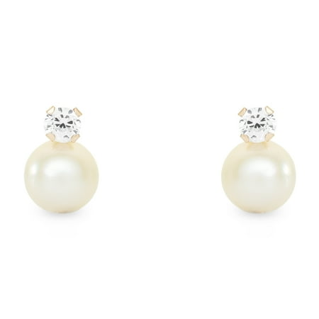 10kt Yellow Gold Cubic Zirconia and Freshwater Cultured Pearl Stud Earrings