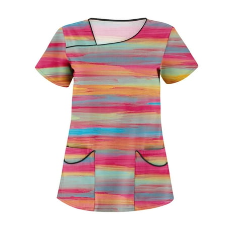 QAZXD Womens Summer Tops Gradient Round Neck Short Sleeve Scrub Tops with Two Pockets Pullover Multi-color L
QAZXD Womens Summer Tops Gradient Round Neck Short Sleeve Scrub Tops with Two Pockets Pullover Multi-color L