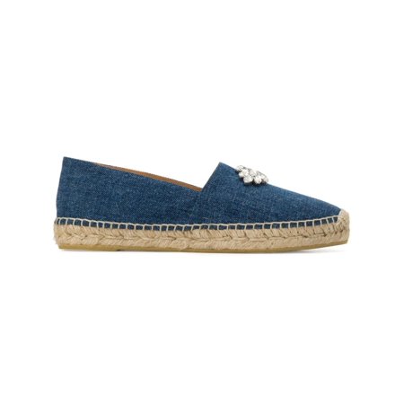 MIU MIU Womens Blue Embellished Round Toe Platform Slip On Espadrille Shoes 40