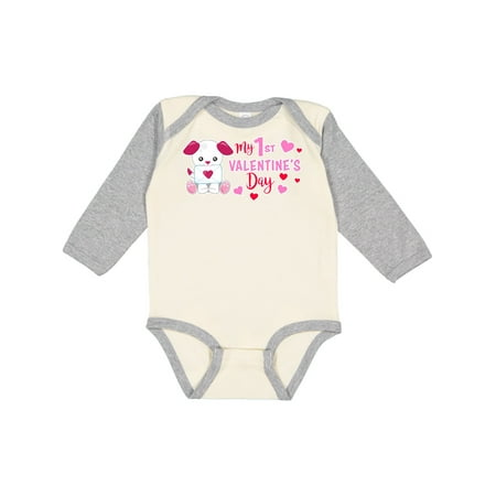 Inktastic My 1st Valentine s Day with Dog Gift Baby Girl Long Sleeve Bodysuit