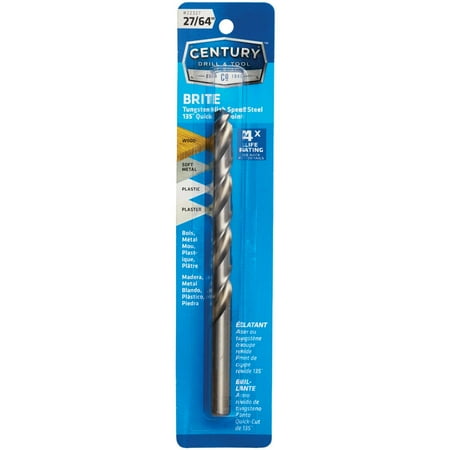 Century Drill & Tool 27/64 In. Tungsten High Speed Steel Quick-Cut Point Brite Drill Bit
Century Drill & Tool 27/64 In. Tungsten High Speed Steel Quick-Cut Point Brite Drill Bit
