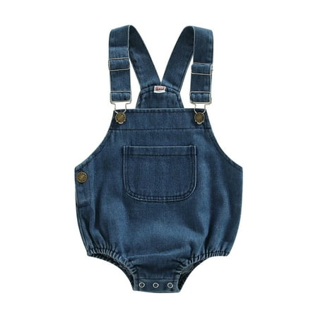 Baby Girls Boys Denim Romper Sleeveless Solid Button Closure Bodysuit with Pocket
Baby Girls Boys Denim Romper Sleeveless Solid Button Closure Bodysuit with Pocket