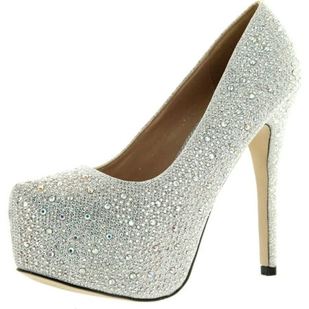 Eye Candie Womens Celine-85W Shiny Platform Pumps Shoes Silver 8