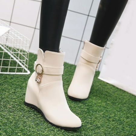 ZMHEGW Boots For Women Solid Color Leather Rhinestone Decorative Belt Buckle Wedge Heel Side Zipper Boots Shoes
ZMHEGW Boots For Women Solid Color Leather Rhinestone Decorative Belt Buckle Wedge Heel Side Zipper Boots Shoes
