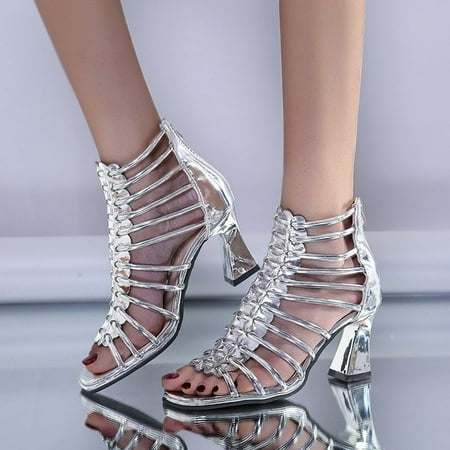 ZHELIYO Women s sandals Ladies Fashion Solid Color Leather Thin Belt Combination Hollow Back Zipper Thick High Heeled Sandals Silver 6.5
ZHELIYO Women s sandals Ladies Fashion Solid Color Leather Thin Belt Combination Hollow Back Zipper Thick High Heeled Sandals Silver 6.5