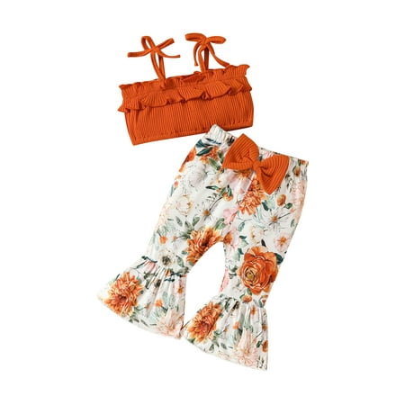 Asashitenel Infant Baby Girl 2Pcs Summer Clothes Sleeveless Tie Shoulder Ribbed Tops Floral Print Bell Bottoms Set
Asashitenel Infant Baby Girl 2Pcs Summer Clothes Sleeveless Tie Shoulder Ribbed Tops Floral Print Bell Bottoms Set