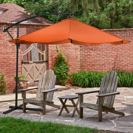 Patio Umbrella, Cantilever Hanging Outdoor Shade, Easy Crank and Base for Table, Deck, Balcony, Porch, Backyard, 10 Foot by Pure Garden (Orange)