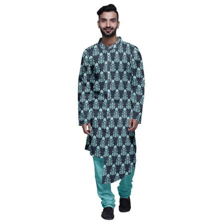 Atasi Printed Kurta Pajama For Men Asymmetric Style Casual Summer Clothing