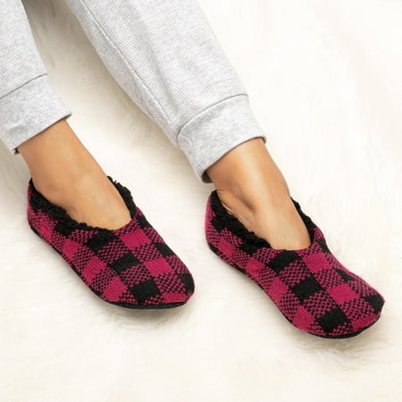 Fuchsia Plaid Insulated Thermal Sherpa Lined Slippers Socks