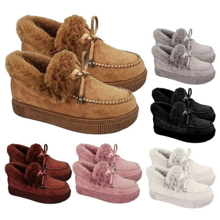 

Zhaomeidaxi Flat Boots Cute Warm Winter Durable Shoes Casual Fashion Fur Lining Ankle Snow Boots Loafer Flats Platform Thick Plush Shoes for Women
