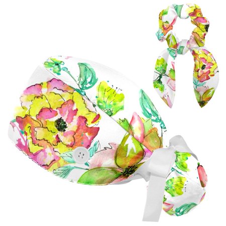 Working Cap with Buttons and Sweatband Scrub Hat Bouffant Caps with Scrunchie Watercolor Floral Tie Back Hats
Working Cap with Buttons and Sweatband Scrub Hat Bouffant Caps with Scrunchie Watercolor Floral Tie Back Hats