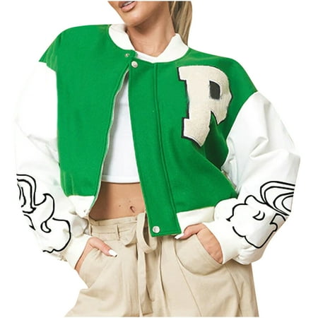 Women Color block Crop Baseball Jacket Long Sleeve Button Down Bomber Coats Sweatshirt
Women Color block Crop Baseball Jacket Long Sleeve Button Down Bomber Coats Sweatshirt