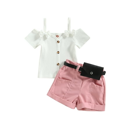 Zervatek Kids Girls Shorts Set Short Sleeve T-shirt with Rolled Hem Shorts and Waist Bag Summer Casual Outfit
Zervatek Kids Girls Shorts Set Short Sleeve T-shirt with Rolled Hem Shorts and Waist Bag Summer Casual Outfit