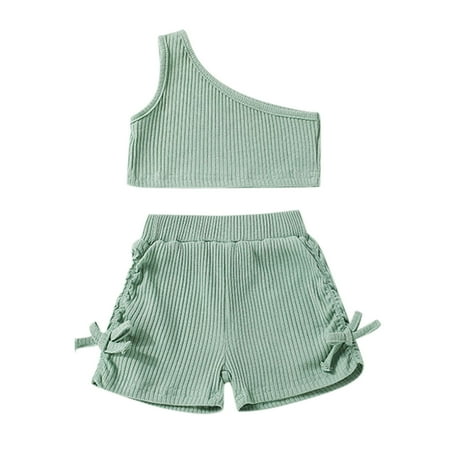 Baby Girls Sleeveless Ribbed Vest Tops Solid Shorts Pants 2PCS Set
