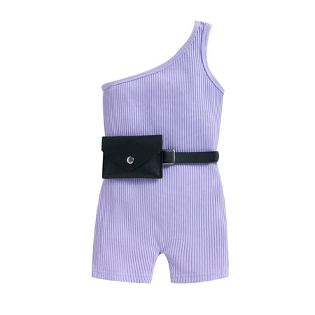 

fvwitlyh Girls Jumpsuits & Rompers Clothes for Girls Toddler Girls Sleeveless Romper Solid Ribbed Off Shoulder Jumpsuit Belt Gender Neutral Baby Clothes