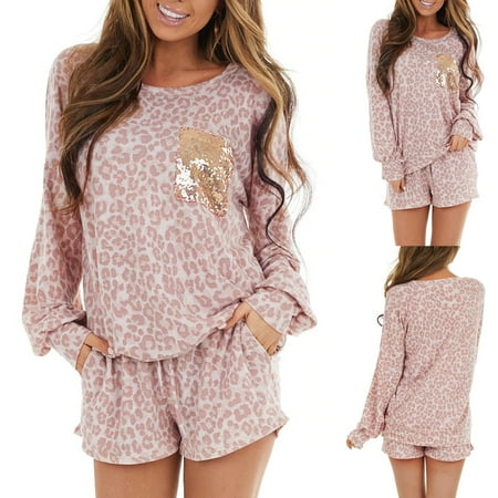 Njoeus Womens Leopard Sequins Pocket Long Sleeve Pajama Set Lounge Top Short Sleepwear
Njoeus Womens Leopard Sequins Pocket Long Sleeve Pajama Set Lounge Top Short Sleepwear