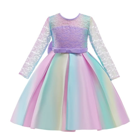 Girls Rainbow Bowknot Multicolor Square Neck Long Sleeve Organza Performance Princess Dress Size 110-150
Girls Rainbow Bowknot Multicolor Square Neck Long Sleeve Organza Performance Princess Dress Size 110-150
