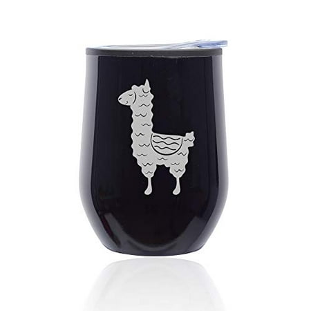 

Stemless Wine Tumbler Coffee Travel Mug Glass with Lid Cute Llama (Midnight Black)