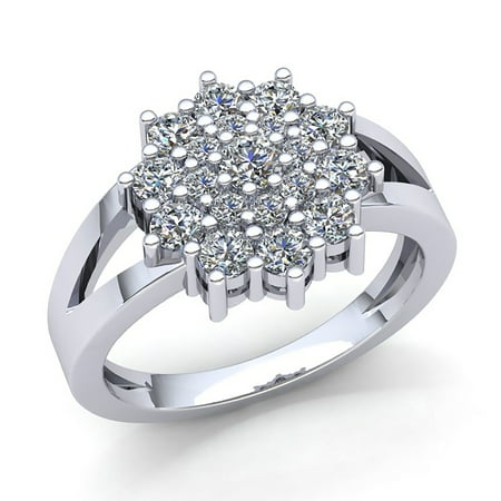2ct Round Not Enhanced Ladies Bridal Cluster Flower Anniversary Engagement Ring Solid 10K Rose, White or Yellow Gold GH SI1