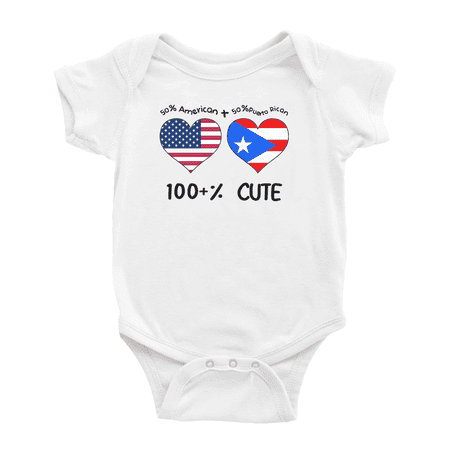 50% Puerto Rican + 50% American = 100+% Cute Baby Rompers Baby Bodysuit (White 0-3 Months)