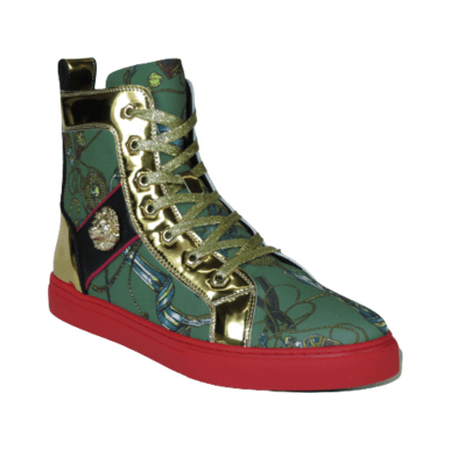 Mens High Top Shoes FIESSO by AURELIO GARCIA Chain Medusa Celebrity 2421 Green