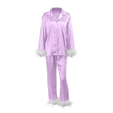 Viugreum French Casual Feather Nightwear | 2022 New Long-sleeved Sleepwear with Feather Trim | Silk Satin Long-sleeved Pajamas Loose Sleeping Loungewear for Women
Viugreum French Casual Feather Nightwear | 2022 New Long-sleeved Sleepwear with Feather Trim | Silk Satin Long-sleeved Pajamas Loose Sleeping Loungewear for Women