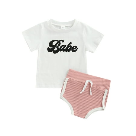 Kiapeise Baby Girl Babe Outfit Sets Short Sleeve Letter Printed Round Neck T-Shirt + High Waist Ribbed Shorts Set
Kiapeise Baby Girl Babe Outfit Sets Short Sleeve Letter Printed Round Neck T-Shirt + High Waist Ribbed Shorts Set