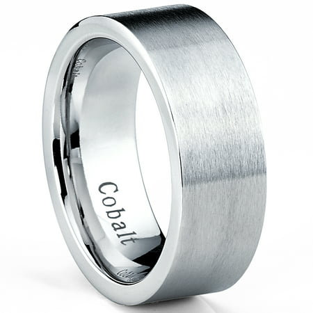 Cobalt Chrome Men's Flat Top Brushed Wedding Band Engagement Ring, 8mm