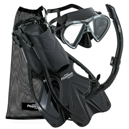 Phantom Aquatics Speed Sport Mask Fin Snorkel Set Adult, Black - Small/Medium/Size 4.5 to 8.5