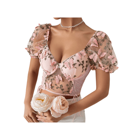 aturustex Women Vintage Floral Crop Top Summer Puff Sleeve V-Neck Bodycon T-Shirt Back Zipper Retro Bustier Corset Top Pink
aturustex Women Vintage Floral Crop Top Summer Puff Sleeve V-Neck Bodycon T-Shirt Back Zipper Retro Bustier Corset Top Pink