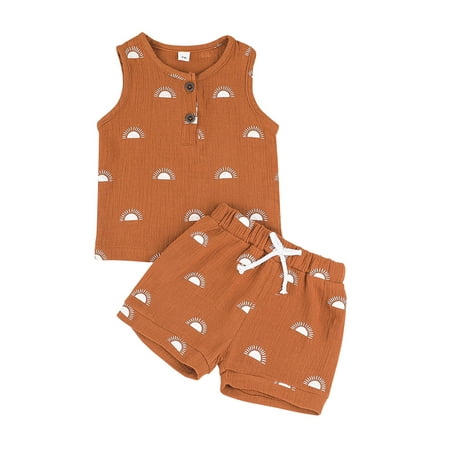 SAYOO Infant Baby Two Piece Set Girl Boy Round Neck Summer Sleeveless Vest Sunrise Pattern Elastic Waist Shorts
SAYOO Infant Baby Two Piece Set Girl Boy Round Neck Summer Sleeveless Vest Sunrise Pattern Elastic Waist Shorts