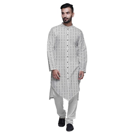 Atasi Mandarin Collar Printed Long Mens Kurta Pajama Set Boys Casual Wear