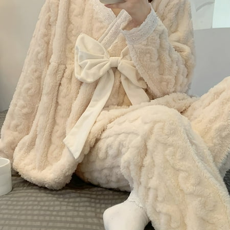 Solid Plush Bow Two-Piece Set Sleepwear Casual Fuzzy Tops & Pants Women‘s Lingerie & Underwear
Solid Plush Bow Two-Piece Set Sleepwear Casual Fuzzy Tops & Pants Women‘s Lingerie & Underwear