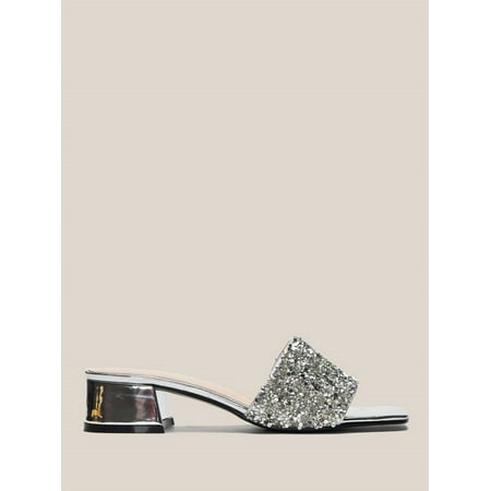 Women s Sequin Chunky Heeled Mules Sandals Silver EUR37(6.5)
