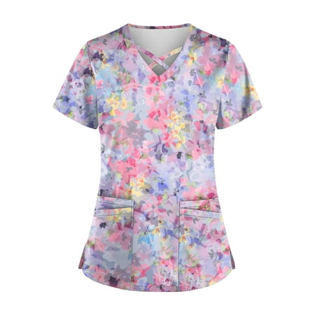 HIMIWAY Summer Hot Shirts for Women Plus Size Cute Printed Scrub Working Uniform Tops For Women Cross V-Neck Short Sleeve Fun T-Shirts Workwear Tee With Pockets
HIMIWAY Summer Hot Shirts for Women Plus Size Cute Printed Scrub Working Uniform Tops For Women Cross V-Neck Short Sleeve Fun T-Shirts Workwear Tee With Pockets