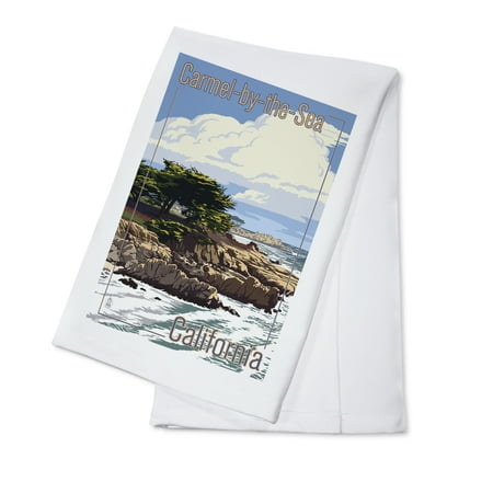 

Carmel-by-the-Sea California View of Cypress Trees (100% Cotton Tea Towel Decorative Hand Towel Kitchen and Home)