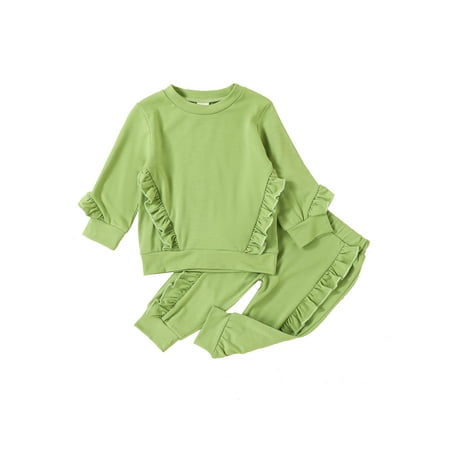 Genuiskids Toddler Girls Fall Outfit Sets Long Sleeve O Neck Shirt Tops + Solid Color Ruffle Pants
Genuiskids Toddler Girls Fall Outfit Sets Long Sleeve O Neck Shirt Tops + Solid Color Ruffle Pants