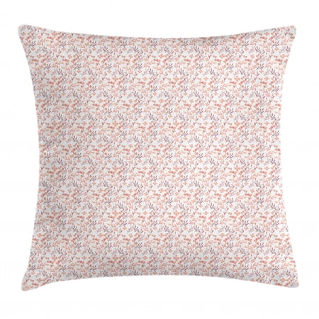 Floral Throw Pillow Cushion Cover, Peachy Feminine Theme Retro Flower Naive Natural Look Repeat Pattern, Decorative Square Accent Pillow Case, 18" X 18", Peach Pale Mauve Salmon, by Ambesonne