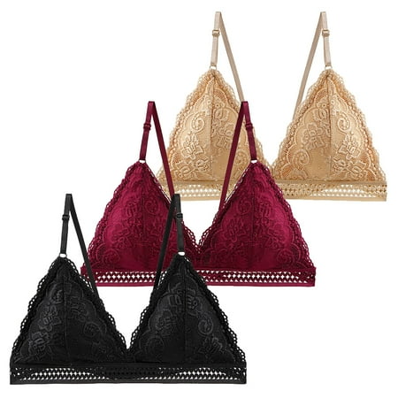 Popvcly Women s Bra French Lace Triangle Cup Underwear Deep V Breathable Comfort Wirefree Bra 3-Pack
Popvcly Women s Bra French Lace Triangle Cup Underwear Deep V Breathable Comfort Wirefree Bra 3-Pack