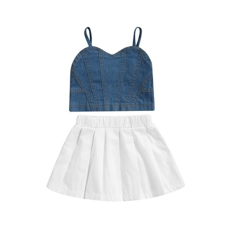 TheFound Fashion Toddler Kids Girls Clothes 2pcs Blue Denim Strap Sleeveless Vest Tops+Solid Pleated Skirts Sets
TheFound Fashion Toddler Kids Girls Clothes 2pcs Blue Denim Strap Sleeveless Vest Tops+Solid Pleated Skirts Sets