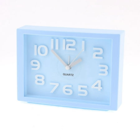 Plastic Baby Blue Rectangle Dial Arabic Number Display Desk Alarm Clock