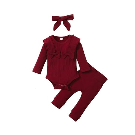Bowanadacles Baby Girls 3Pcs Fall Outfits Rib Knit Bow Front Romper and Pants with Headband 
Bowanadacles Baby Girls 3Pcs Fall Outfits Rib Knit Bow Front Romper and Pants with Headband