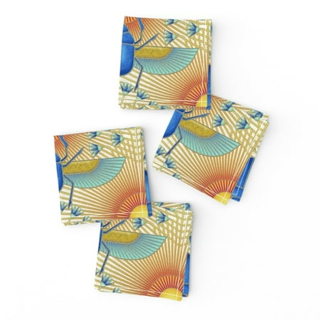 Cocktail Napkins Scarab Egyptian Beetle Blue Gold Turquoise Modern Set of 4