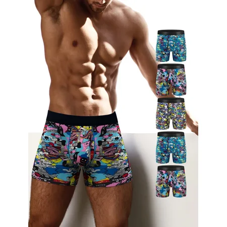 5pcs Men‘s Cartoon Print Breathable Comfy Boxer Briefs Underwear