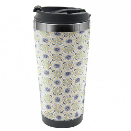 Boho Travel Mug Small Detailed Medallion Motif Steel Thermal Cup 16 oz by Ambesonne