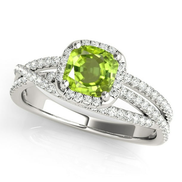 0.90 Ct. Ttw Diamond and Cushion Shaped Peridot Ring in 10K White Gold